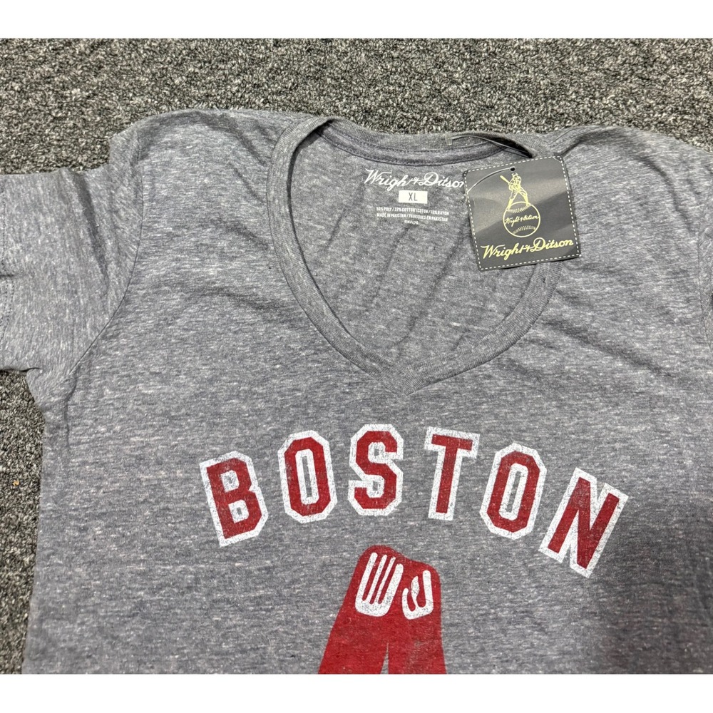 Wright & Ditson Boston Red Sox Heather Gray V-Neck Graphic T-Shirt XL New Tag